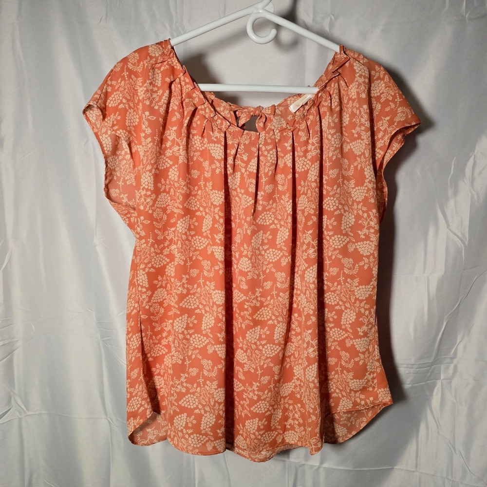LC Lauren Conrad Women XXL Coral Pink Floral cottage coquette Blouse Top